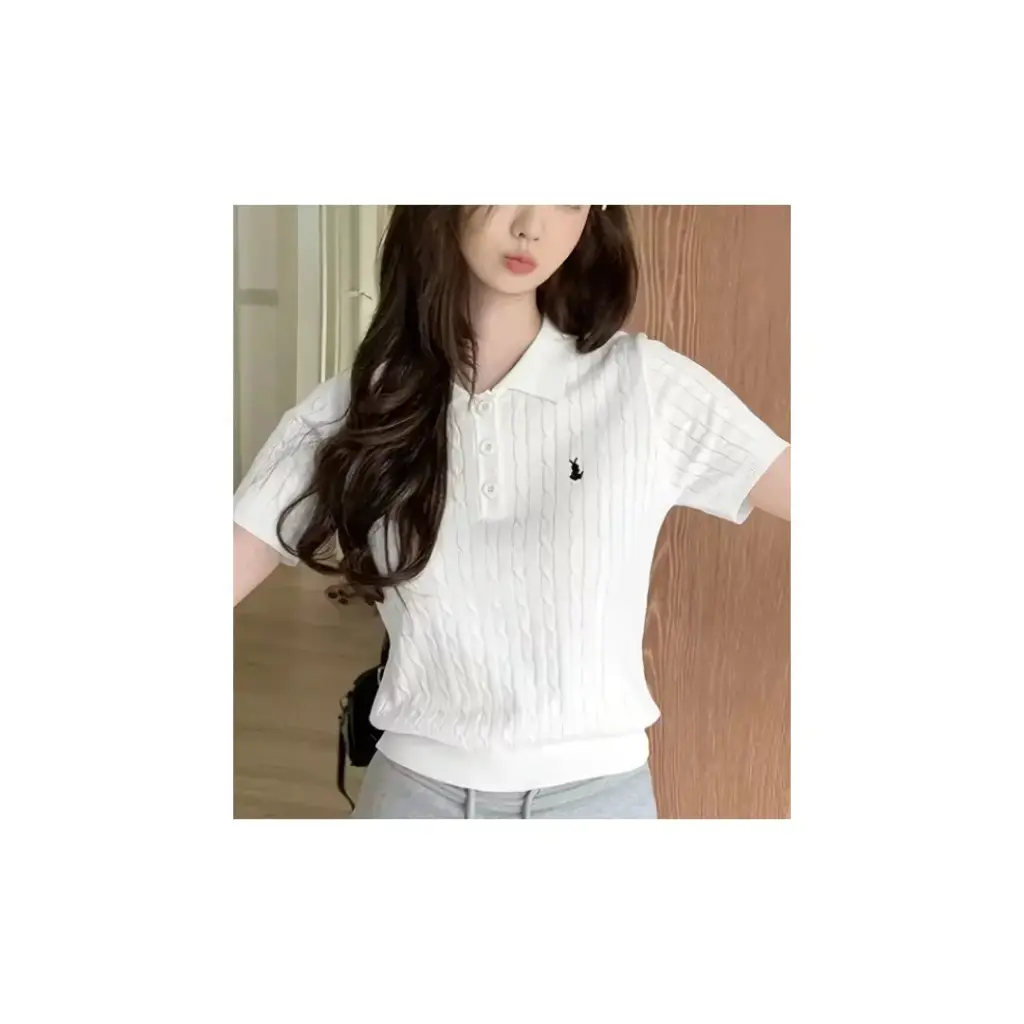 女士條紋 V 領 T 恤